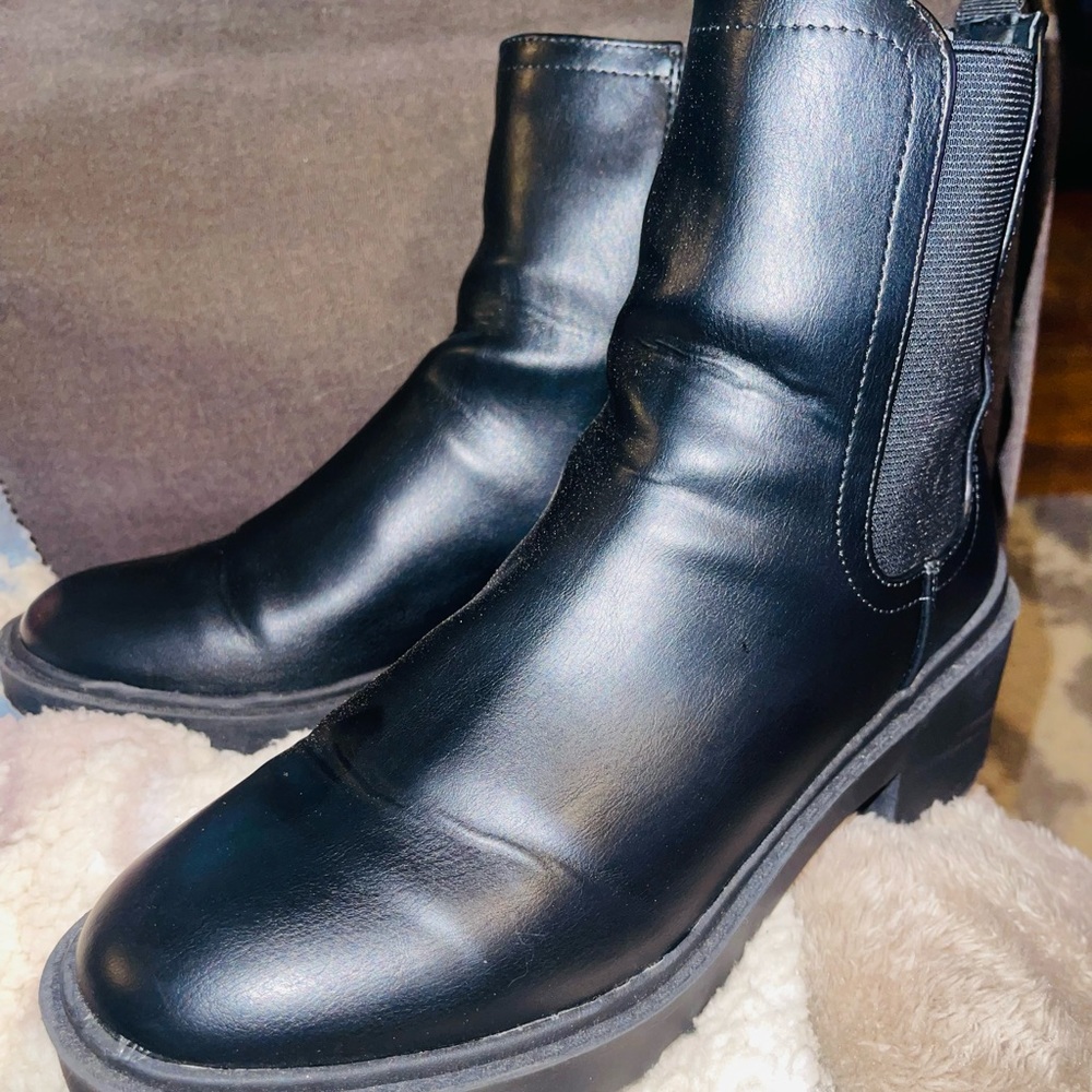 Black leather booties